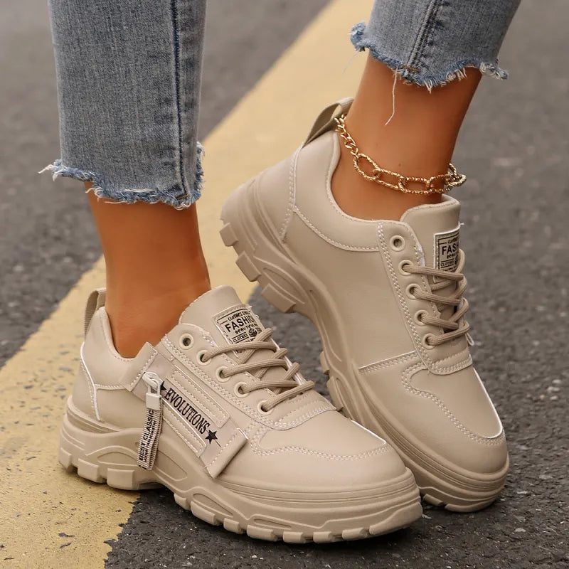 Women's Sneakers ⎜ Comfortable Lace - Up Shoes with a Side Zip and Thick Sole Profile for Everyday Wear