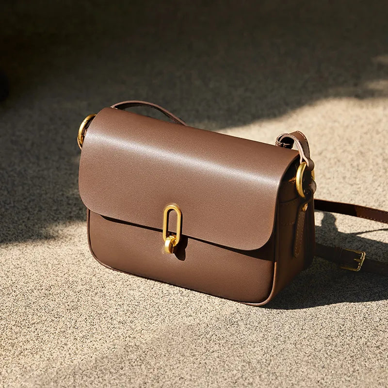 Leather Bag for Women ⎜ Stylish Shoulder Bag with Gold Buckle and Adjustable Strap