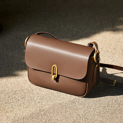 Leather Bag for Women ⎜ Stylish Shoulder Bag with Gold Buckle and Adjustable Strap