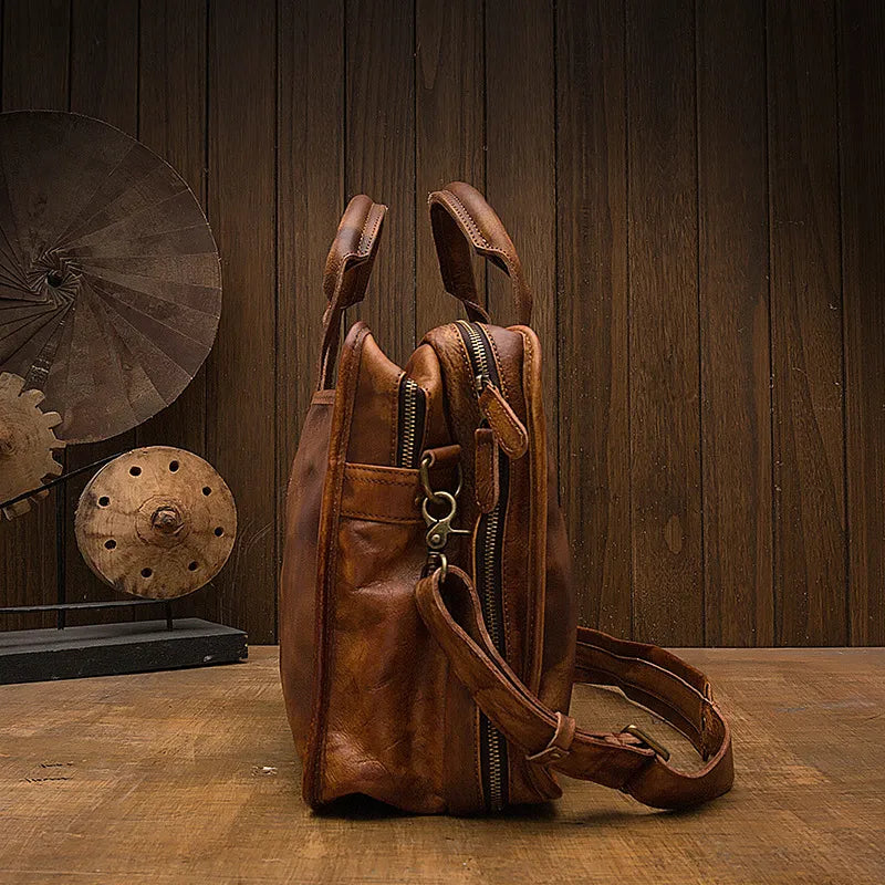 Real Leather Laptop Bag ⎜ Vintage Briefcase with Plenty of Storage Space and Robust Design