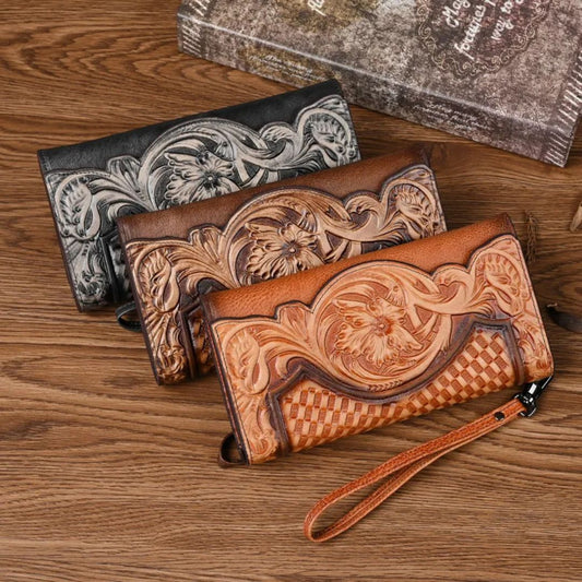 Leather Ladies ' Wallet with Embossing ⎜ Vintage Wallet with Mobile Phone Compartment and Card Slots