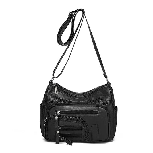 Leather Shoulder Bag for Women ⎜ Versatile Bag with Multiple Zip Pockets and a Fashionable Look