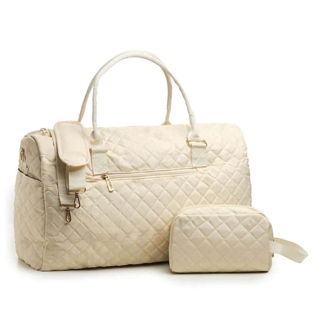 Women's Travel Bag ⎜ Padded Weekender Bag with Diamond Pattern and Matching Cosmetic Bag