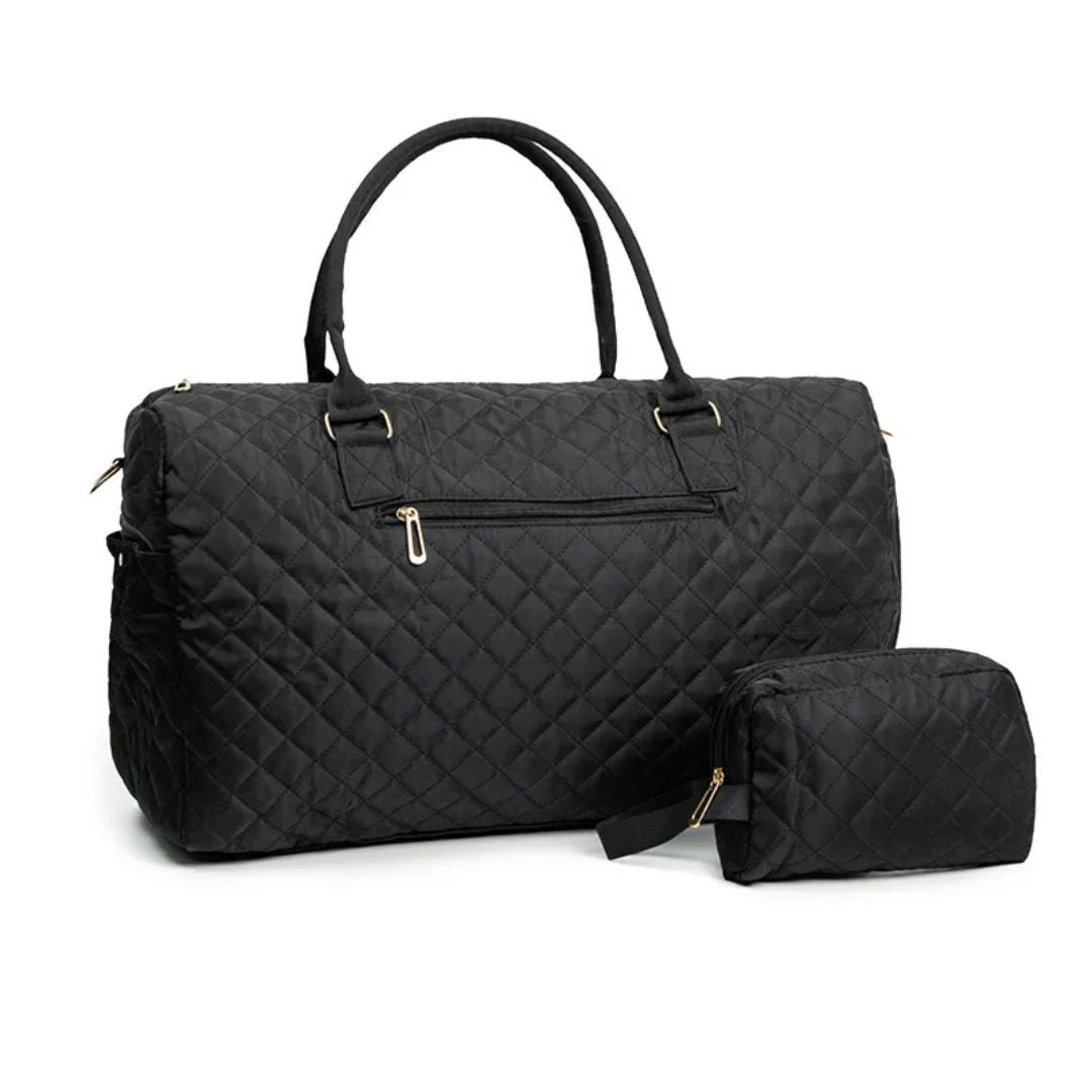Women's Travel Bag ⎜ Padded Weekender Bag with Diamond Pattern and Matching Cosmetic Bag