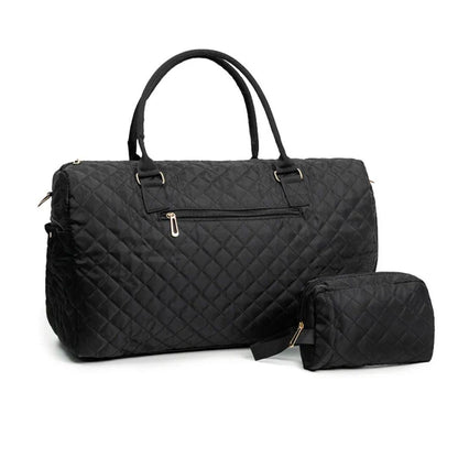 Women's Travel Bag ⎜ Padded Weekender Bag with Diamond Pattern and Matching Cosmetic Bag