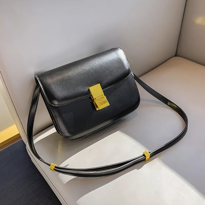 Classic Leather Shoulder Bag ⎜ Elegant Accessory with Gold Buckle for Stylish Appearances