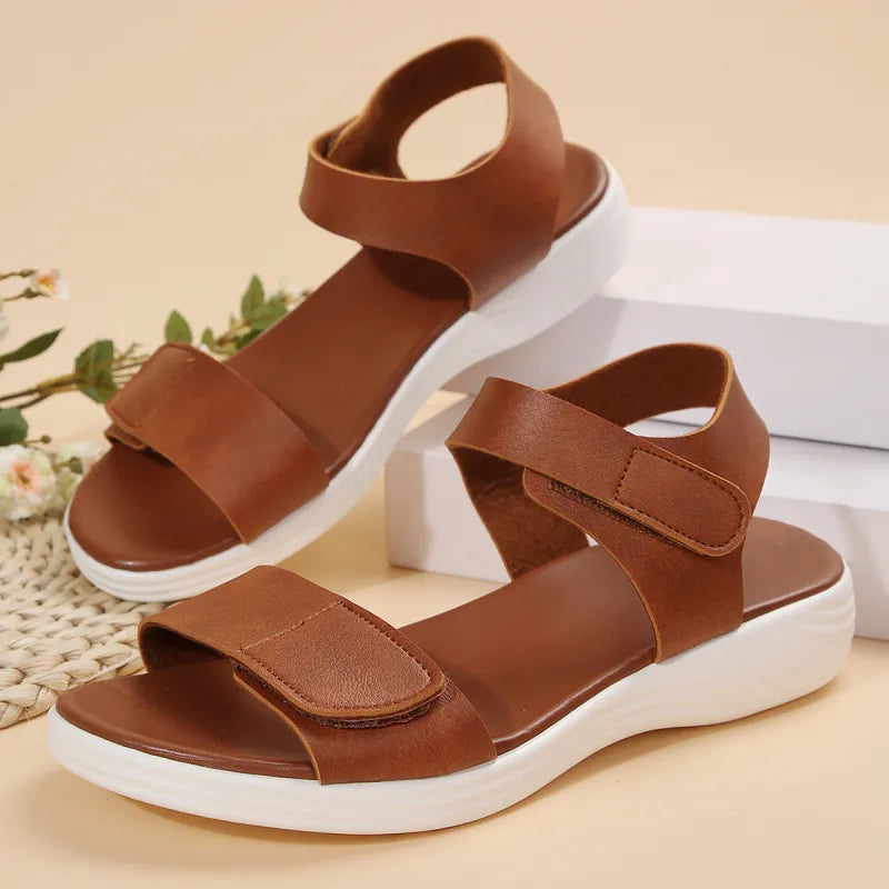 Women's Flat Sandals ⎜ Comfortable Summer Shoes with Velcro Fastener and Soft Sole for Beach & Everyday Wear