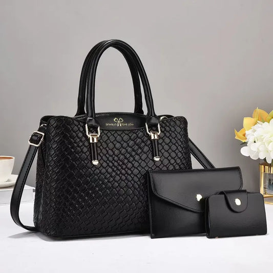 Woven Three - Piece Set ⎜ Stylish Handbag with Large Capacity and Practical Accessories
