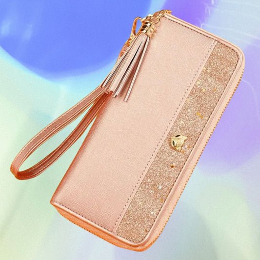 Women's Wallet with Zip ⎜ Glitter Long Wallet with Card Compartments