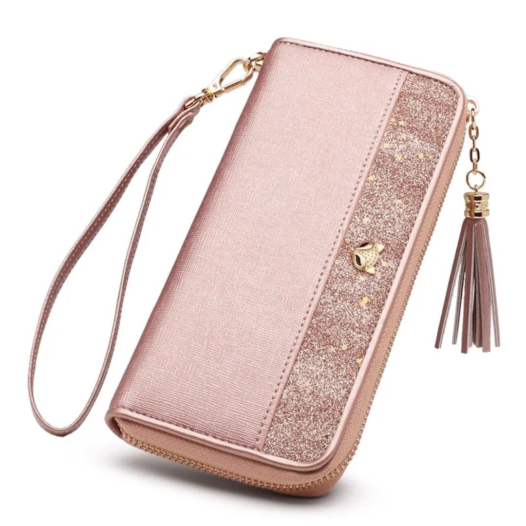 Women's Wallet with Zip ⎜ Glitter Long Wallet with Card Compartments