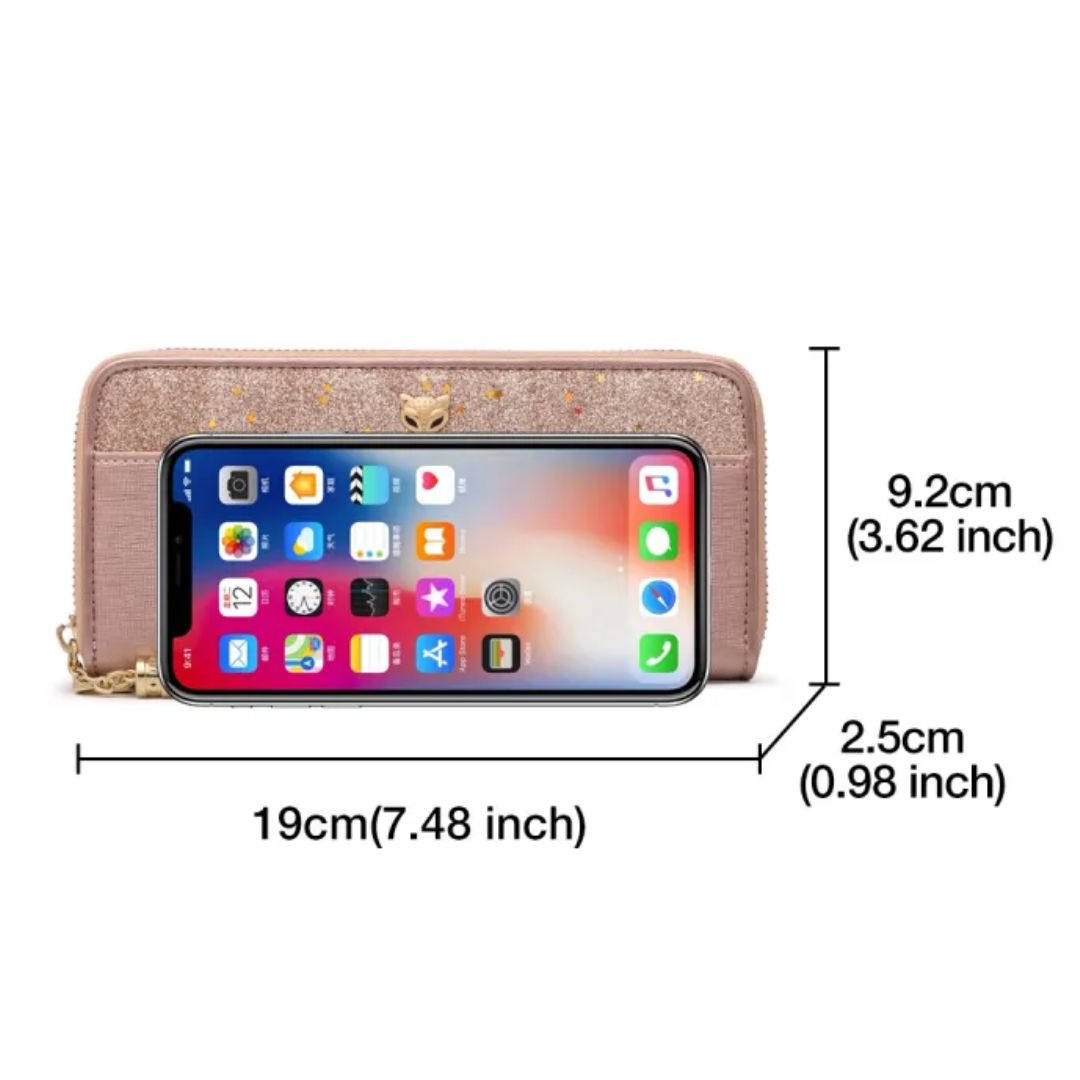 Women's Wallet with Zip ⎜ Glitter Long Wallet with Card Compartments
