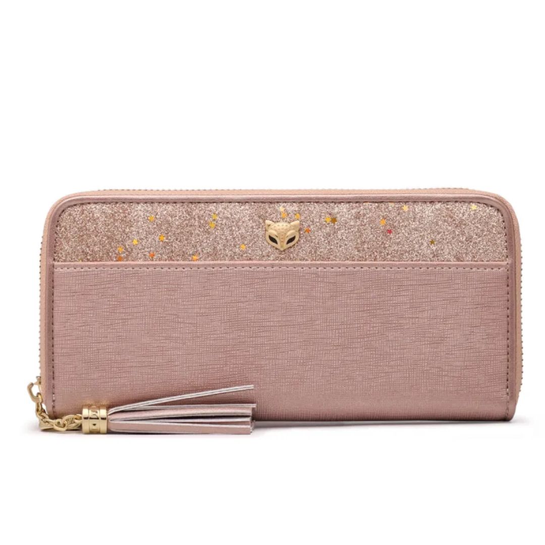 Women's Wallet with Zip ⎜ Glitter Long Wallet with Card Compartments