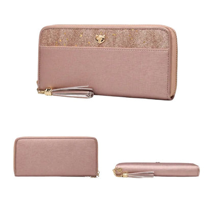 Women's Wallet with Zip ⎜ Glitter Long Wallet with Card Compartments
