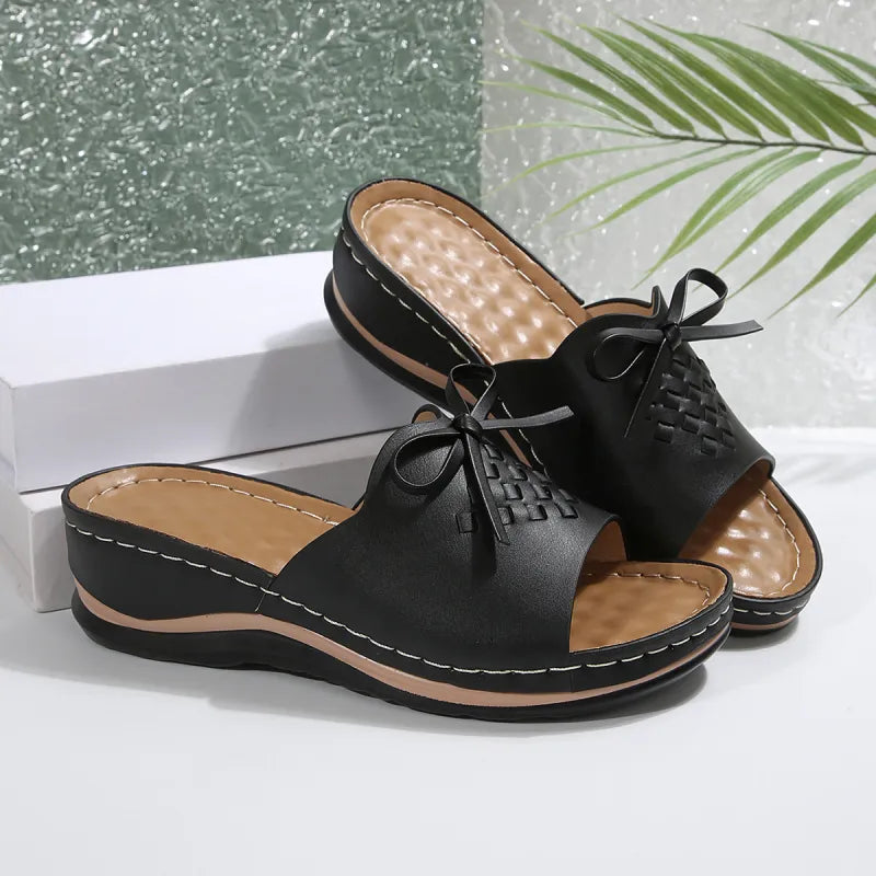 Mules for Women ⎜ Comfortable Summer Shoes with a Bow , Non - Slip Sole and Cushioned Footbed