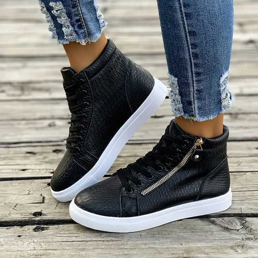 High - Top Trainers for Women ⎜ Comfortable Shoes with Zip and Laces for Everyday Wear and Comfort