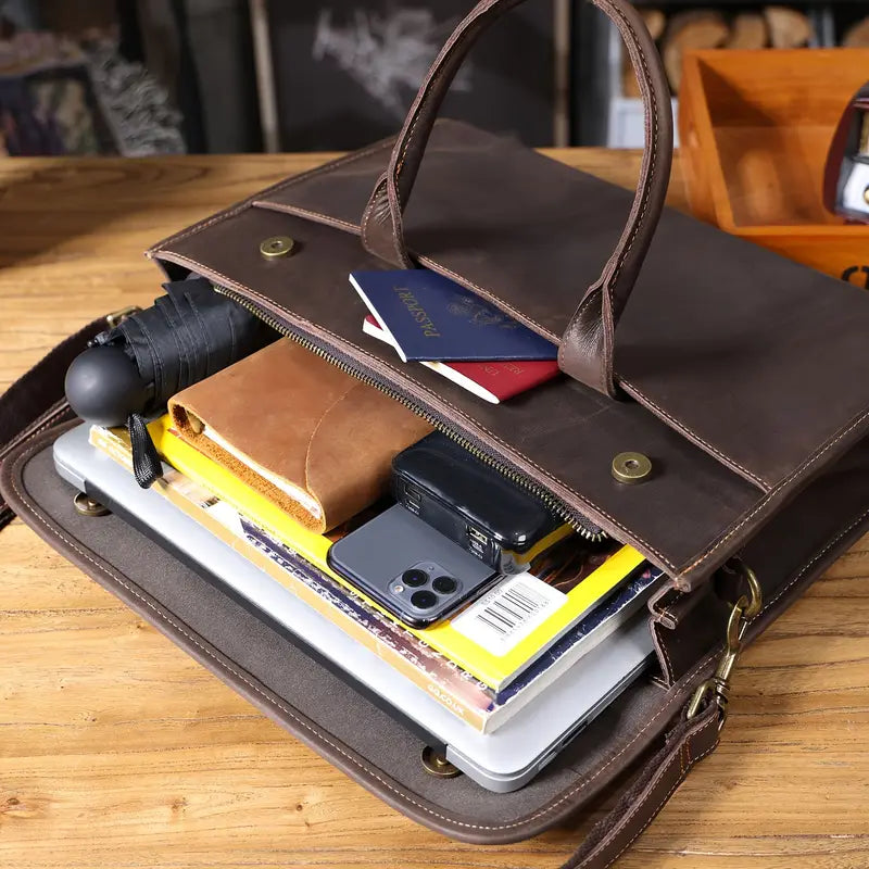 Men 's Laptop Bag ⎜ Noble Genuine Leather Briefcase with Shoulder Strap and Practical Carrying Handles