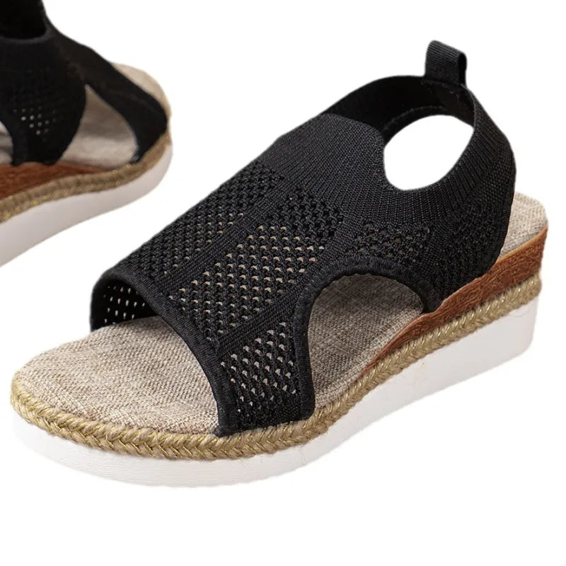 Women's Wedge Sandals ⎜ Comfortable Summer Shoes with Knitted Design and Open Toe for Summer