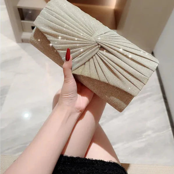 Evening Clutch Bag ⎜ Glittering Design with Pleated Fabric and Elegant Shape
