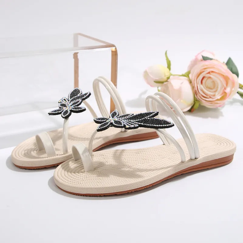 Women's Toe Sandals with Leaf Decoration ⎜ Non - Slip Summer Shoes for the Beach , Holidays and Everyday Life