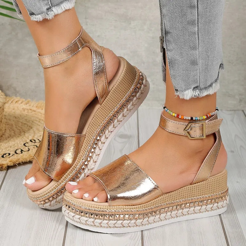 Women's Wedge Sandals ⎜ Airy Summer Shoes with a Cut - Out Design and Open Fish - Mouth Toe
