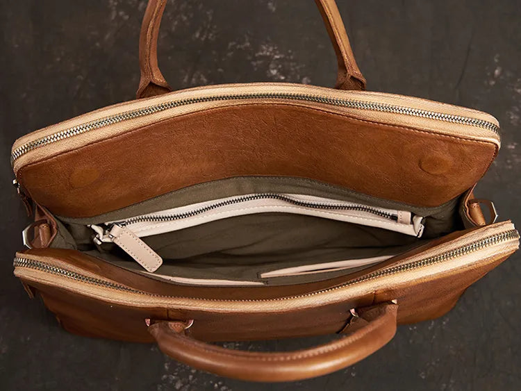 Leather Briefcase for Men ⎜ Noble Bag Made From Vegetable - Tanned Leather for Business and Leisure