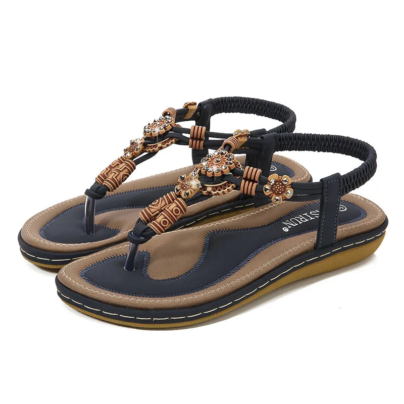 Women's Sandals with Wooden Beads ⎜ Comfortable Flat - Soled Shoes in a Casual Style with a Braided Design