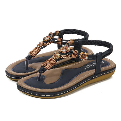 Women's Sandals with Wooden Beads ⎜ Comfortable Flat - Soled Shoes in a Casual Style with a Braided Design