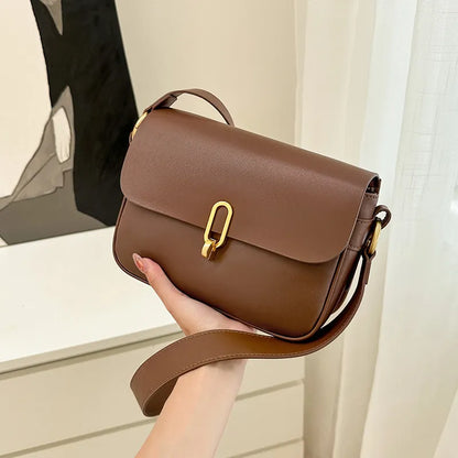 Leather Bag for Women ⎜ Stylish Shoulder Bag with Gold Buckle and Adjustable Strap