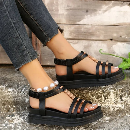 Women's Wedge Sandals ⎜ Comfortable Platform Shoes with Wedge Heel and Raised Sole for Plus Sizes