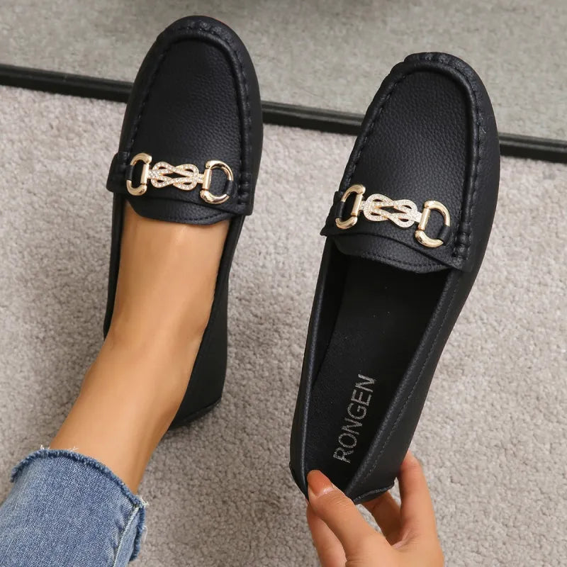 Slip - on Loafers for Women ⎜ Comfortable Shoes with Chain Appliqué for Everyday Wear and Style