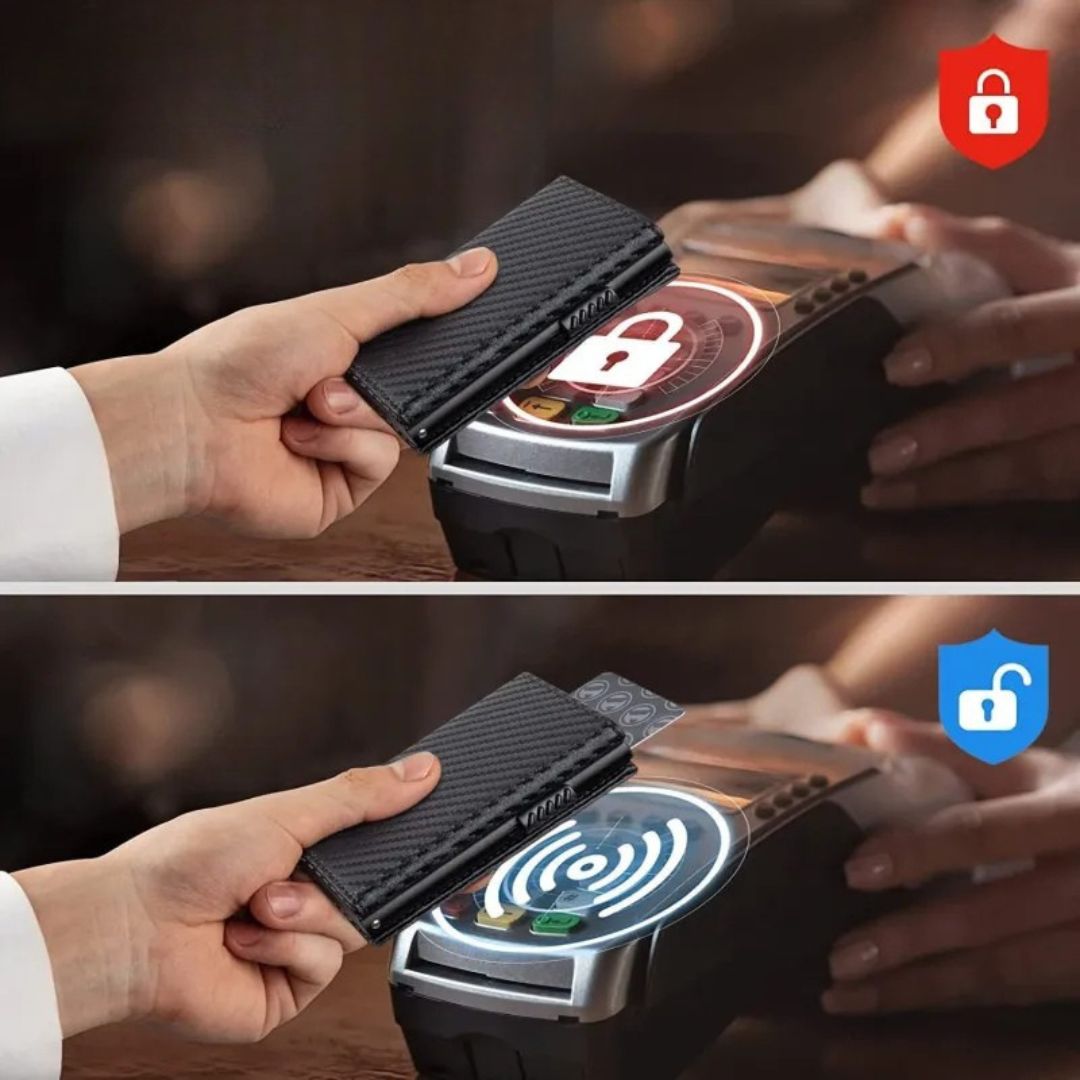 Rfid Card Holder for Men ⎜ Compact Carbon Wallet with Eject Function for Cards