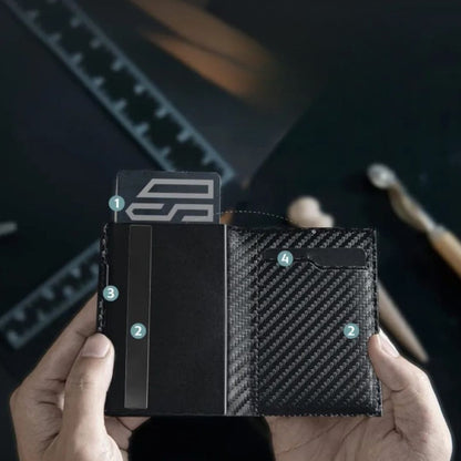 Rfid Card Holder for Men ⎜ Compact Carbon Wallet with Eject Function for Cards