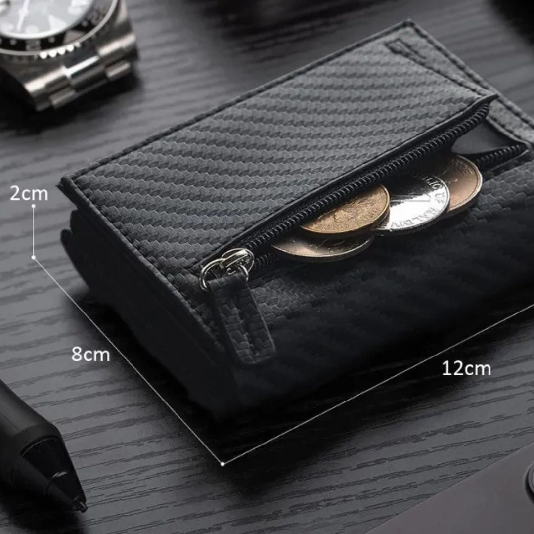 Rfid Card Holder for Men ⎜ Compact Carbon Wallet with Eject Function for Cards