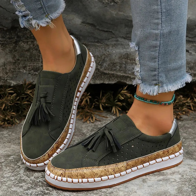 Loafers for Women ⎜ Comfortable Flats with Tassel Detail and Elasticated Slip - on Design