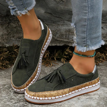 Loafers for Women ⎜ Comfortable Flats with Tassel Detail and Elasticated Slip - on Design