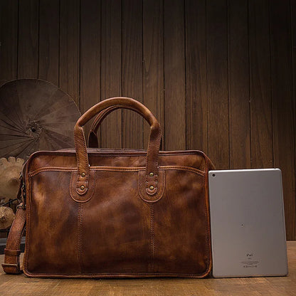 Real Leather Laptop Bag ⎜ Vintage Briefcase with Plenty of Storage Space and Robust Design