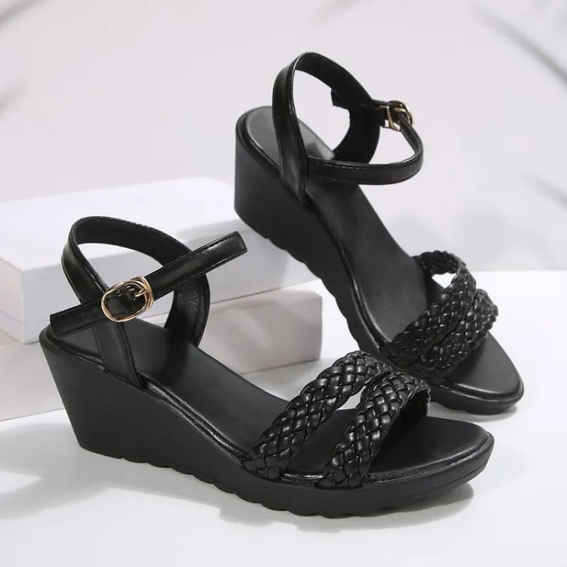Women's Wedge Sandals with Straps ⎜ Comfortable Summer Shoes with Braided Design and Adjustable Strap