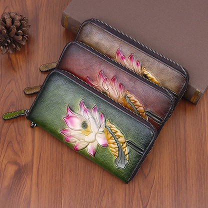 Women's Wallet with Zip ⎜ Long Design with Multiple Card Slots and Retro Floral Pattern