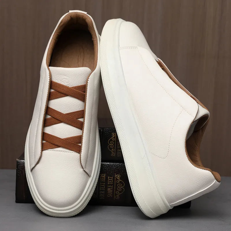 Men's Trainers ⎜ Breathable Leather Shoes with Elasticated Laces for Comfortable Wear