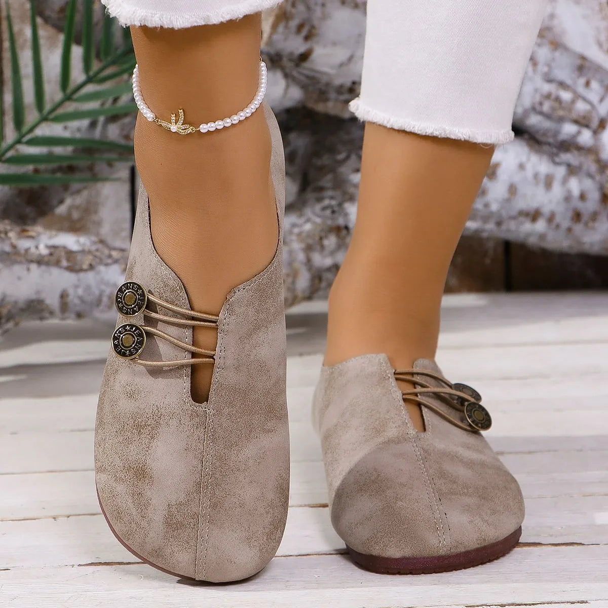 Slippers for Women ⎜ Comfortable Flats with Decorative Buttons and Classic Design