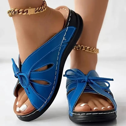 Women's Wedge Sandals ⎜ Comfortable Shoes with Bow Design and Airy Cut - Outs