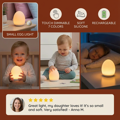 Egg-Shaped Silicone Night Light – Touch Control, 7-Colour Changing
