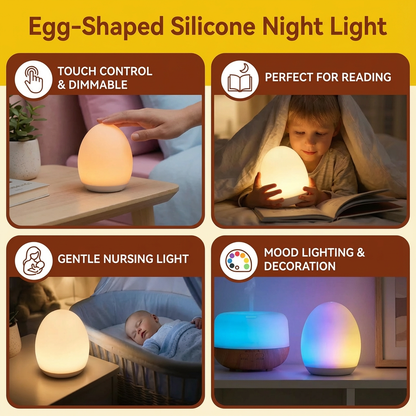Egg-Shaped Silicone Night Light – Touch Control, 7-Colour Changing