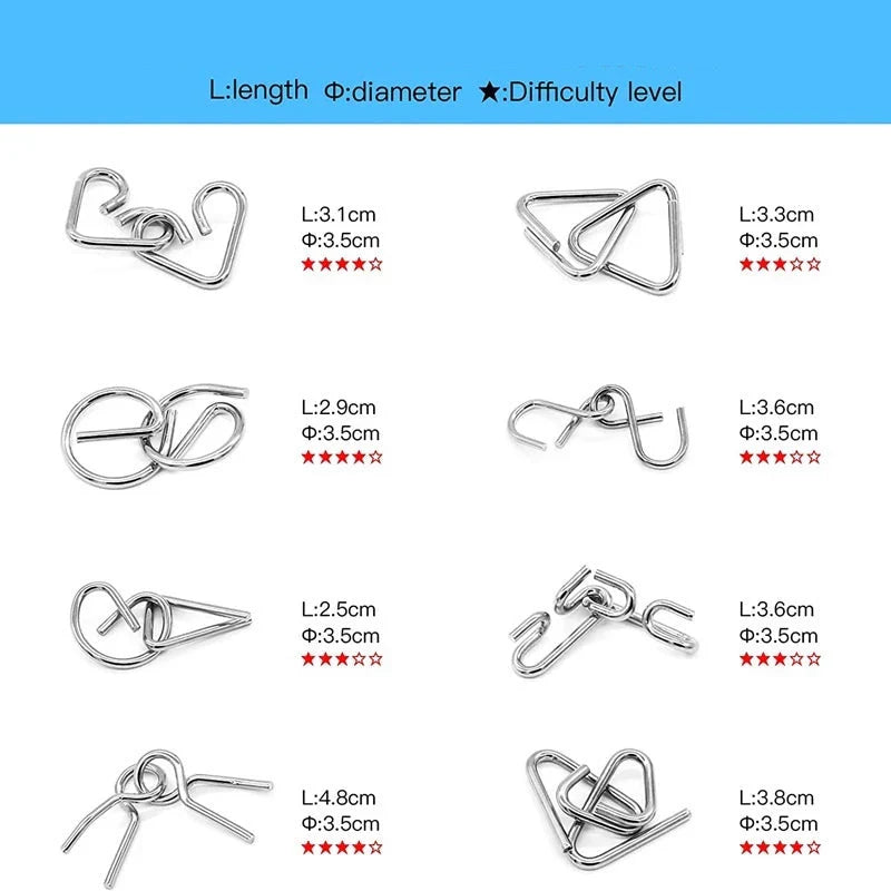 Metal Puzzle Ring Set ⎜ Brain Teaser Logic Game for Kids and Adults with Multiple Unlocking Challenges