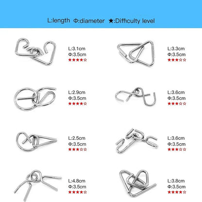 Metal Puzzle Ring Set ⎜ Brain Teaser Logic Game for Kids and Adults with Multiple Unlocking Challenges