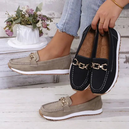 Platform Slip - on Shoes for Women ⎜ Comfortable Slip - on Shoes with Fashionable Chain Appliqué for Everyday Wear and Style