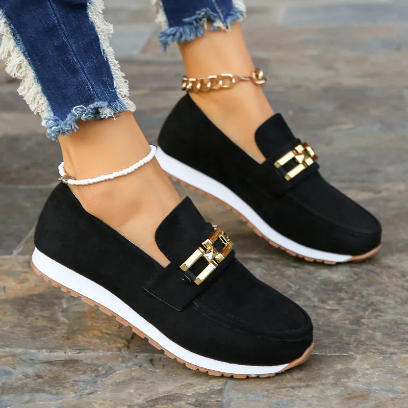 Platform Loafers for Women ⎜ Comfortable Shoes with Glitter Accent and Golden Chain for Style and Comfort