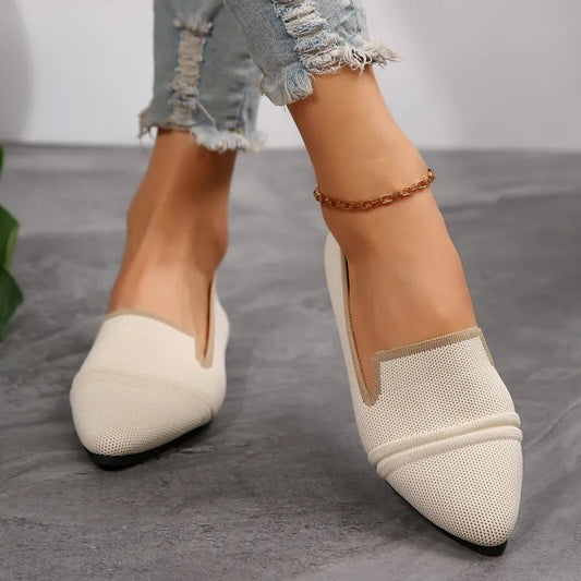 Flat Ballerinas for Women ⎜ Comfortable Slip - on Shoes with a Pointed Toe and Perforated Design