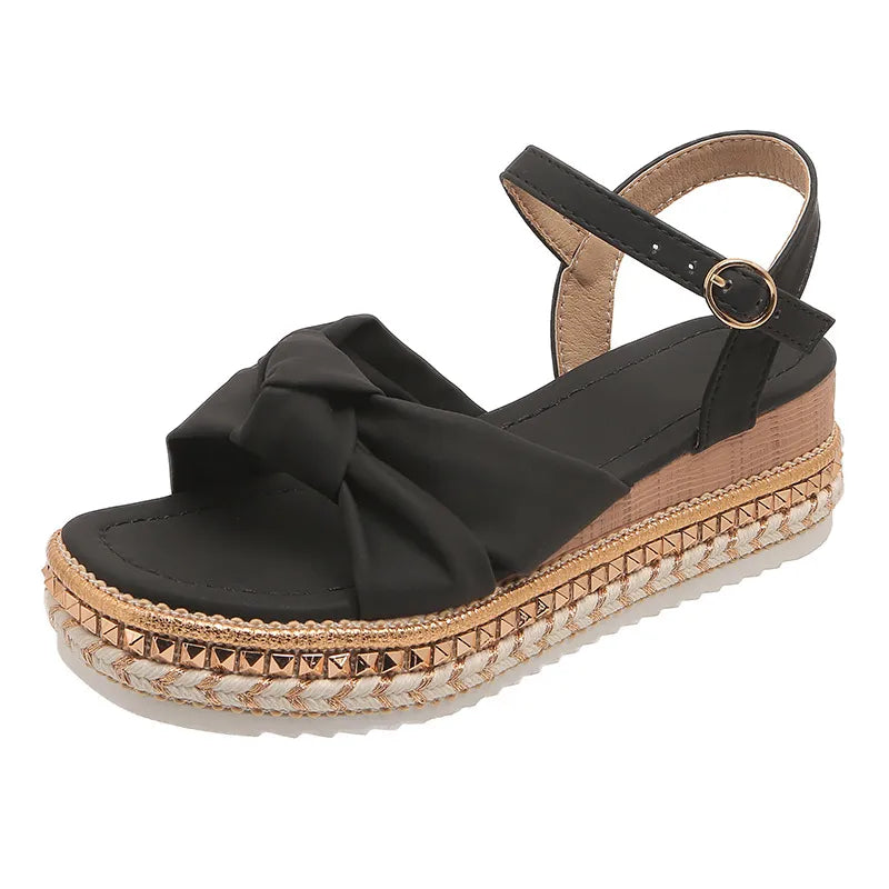 Women's Platform Sandals ⎜ Comfortable Summer Shoes with Bow and Adjustable Strap for Everyday Wear & Holidays
