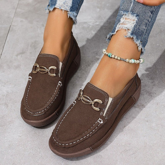 Moccasins for Women ⎜ Comfortable Slip - on Shoes with Metal Accessory and Classic Design